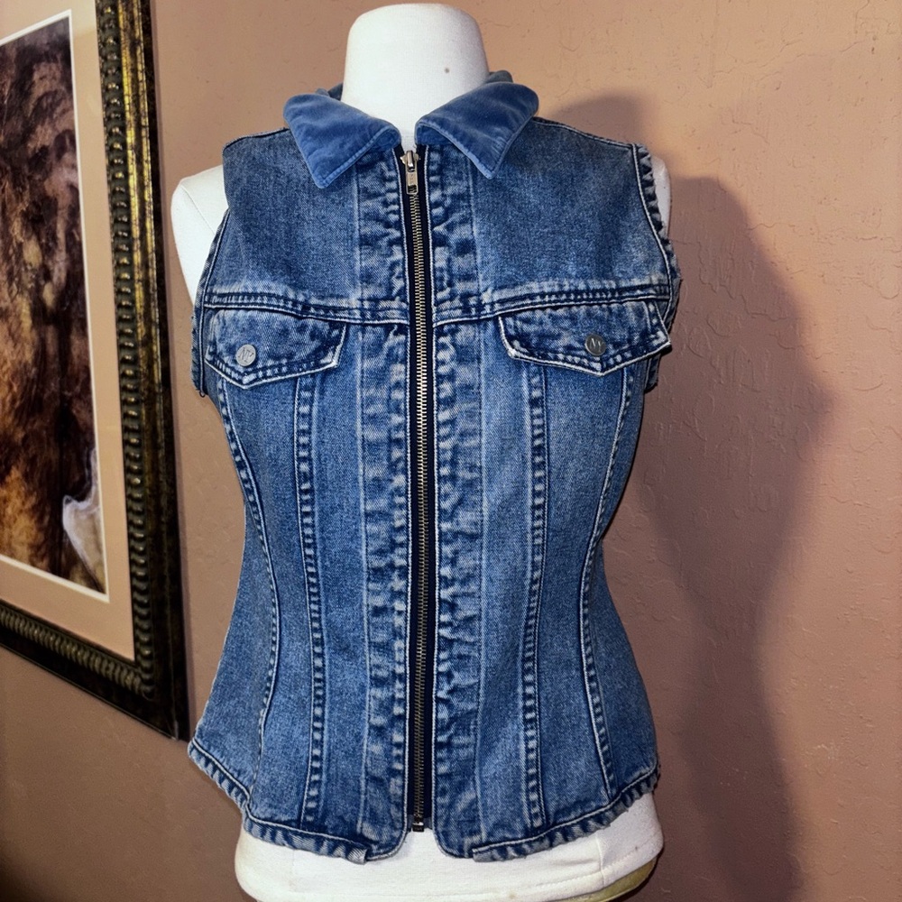90s NY Jeans Light Blue Denim Zip Up Vest Size S 100% Cotton